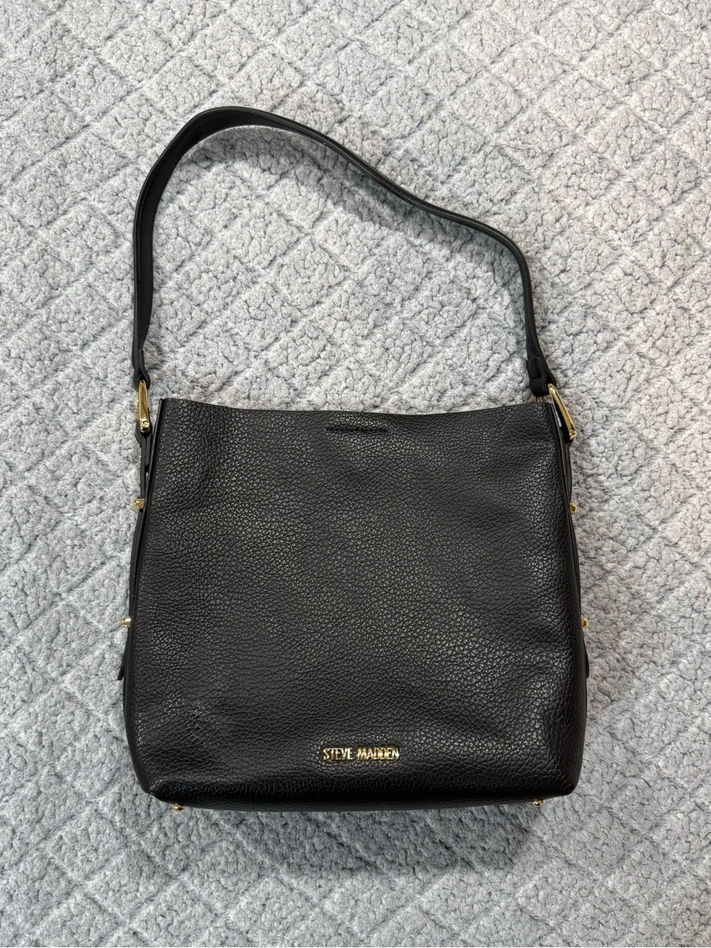 Steve Madden Black Pebbled Leather Shoulder Bag with Gold Hardware